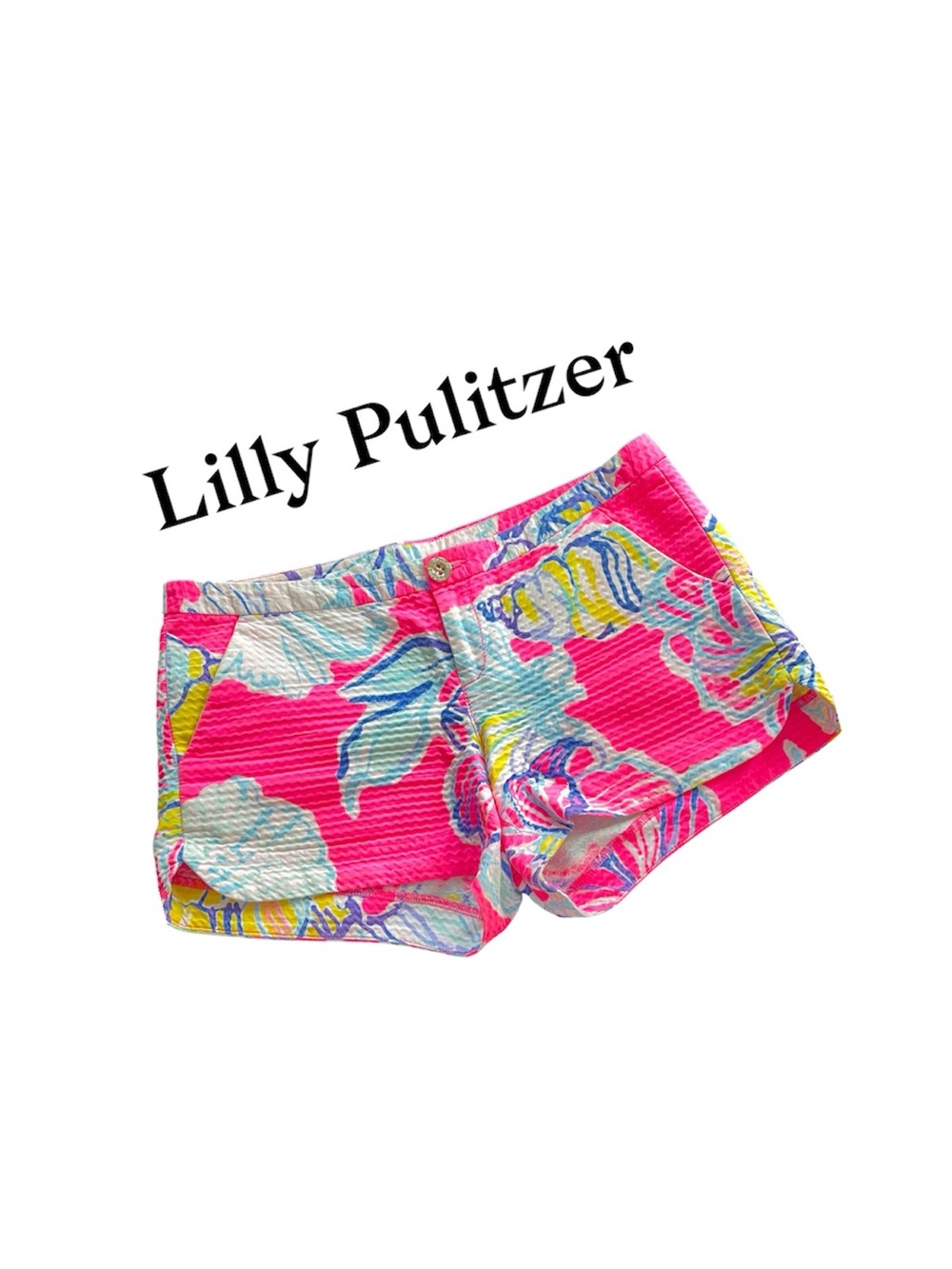 Lilly Pulitzer Bright Pink Floral Seersucker Womens Shorts